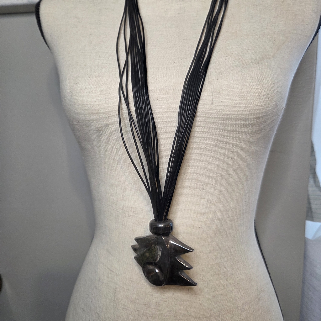 Sterling Silver Abstract Pendant Necklace On Leather Cording Israel 925 Large